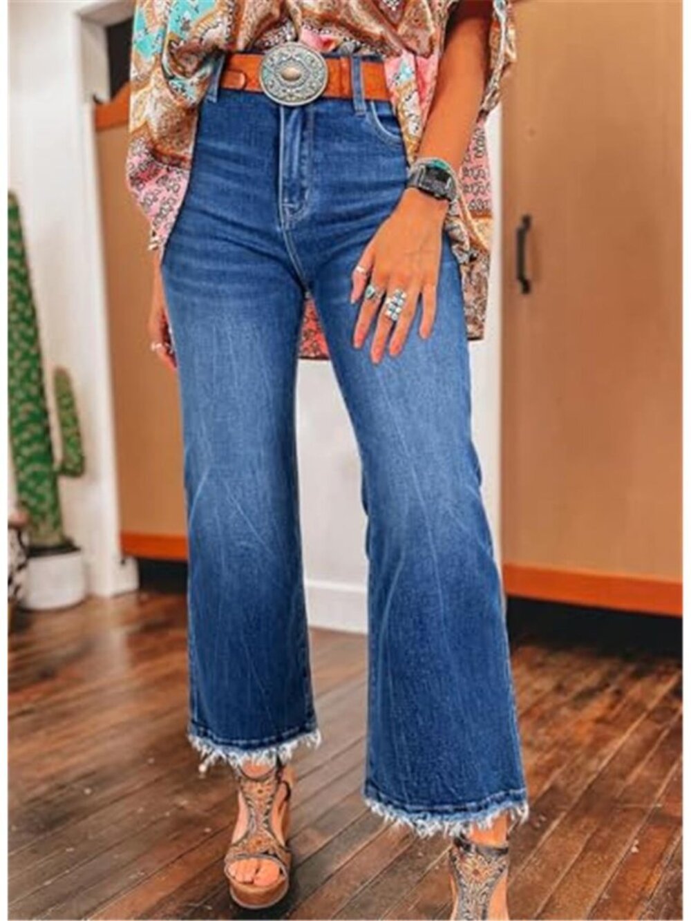 Womens High Waisted Stretchy Flared Jeans Straight Leg - Picture 2 of 5
